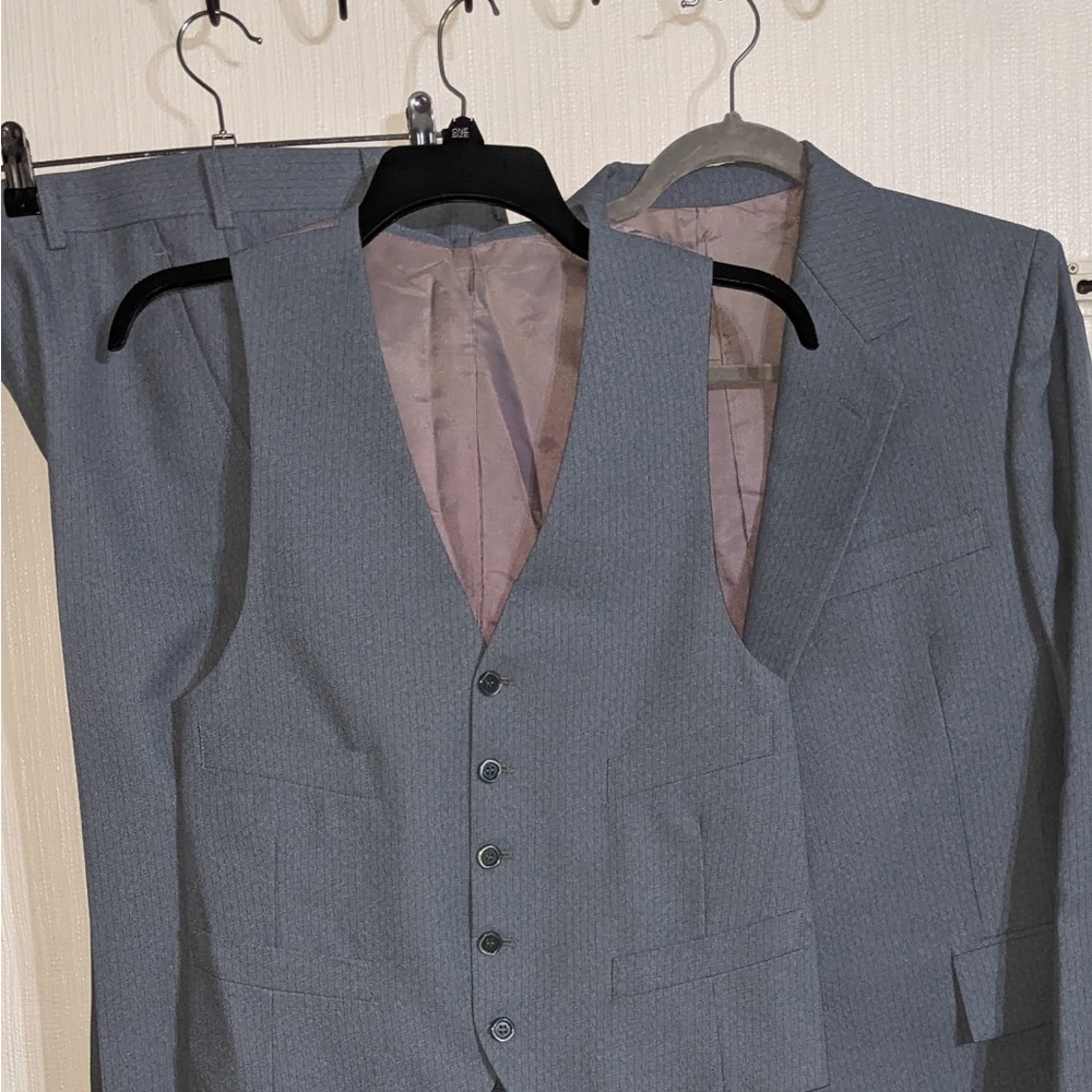 Men's Gray Suit Vest and Blazer